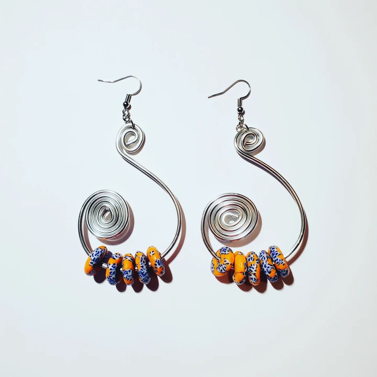 Wire Earrings w/ African Beads