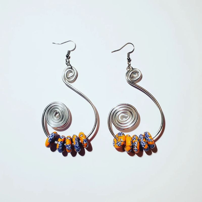 Wire Earrings w/ African Beads
