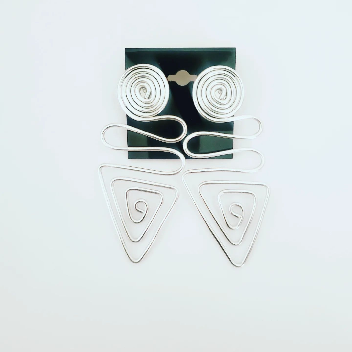 Wire Stud Earrings- Silver Triangles