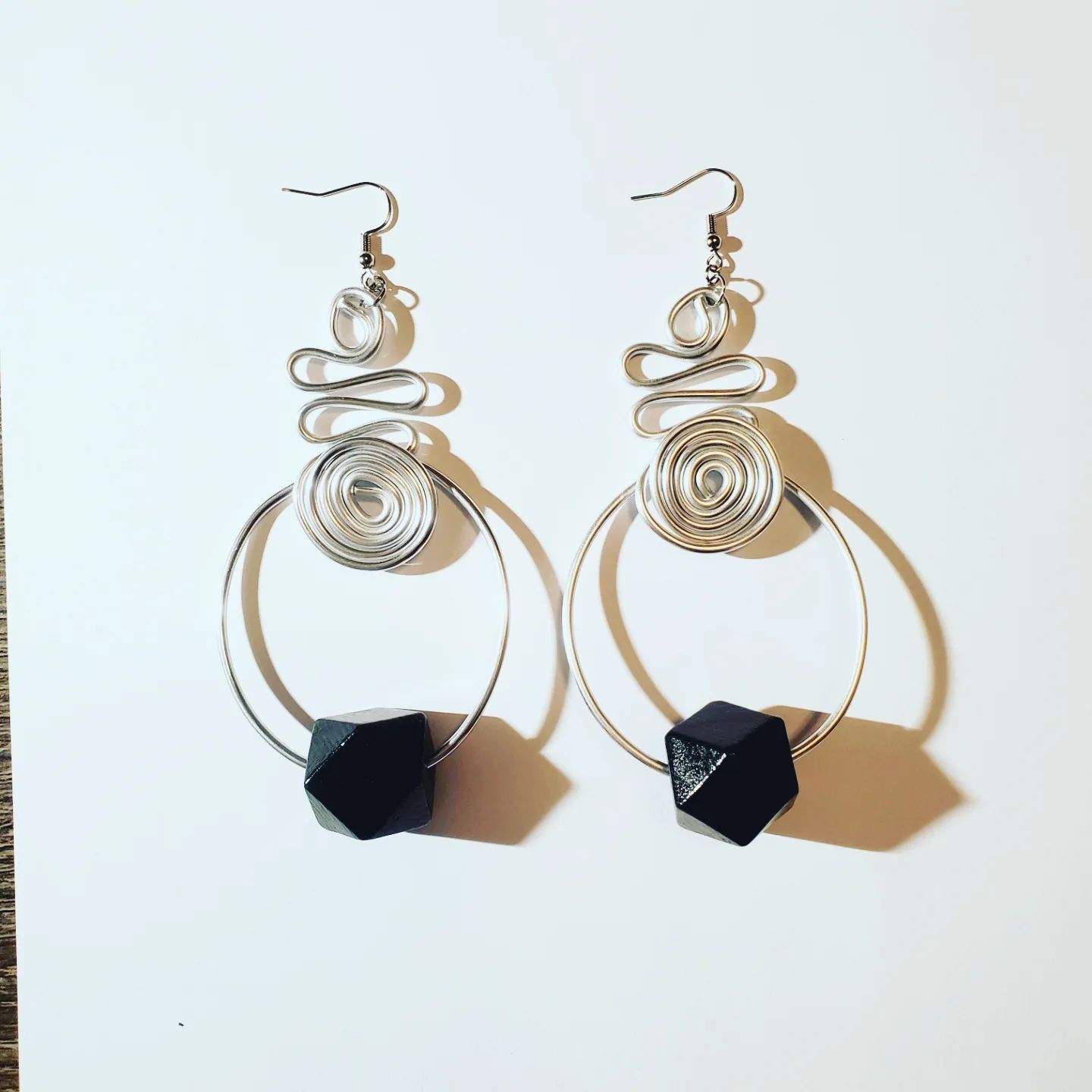 Wire &amp; Wood Hoop Earrings