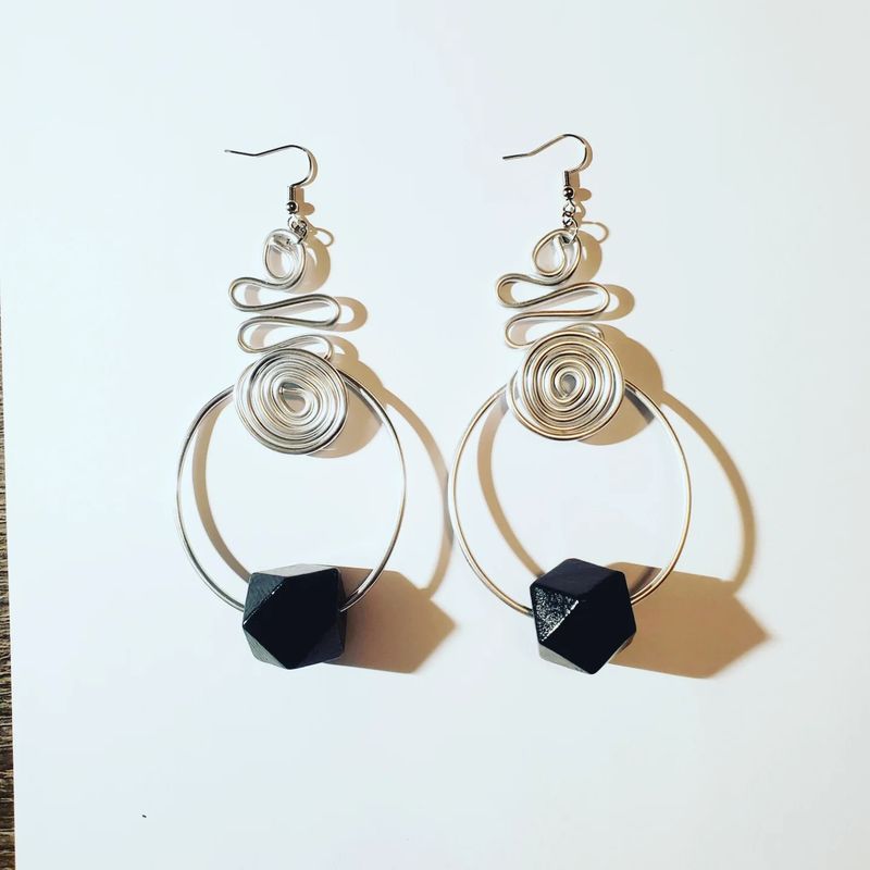 Wire &amp; Wood Hoop Earrings