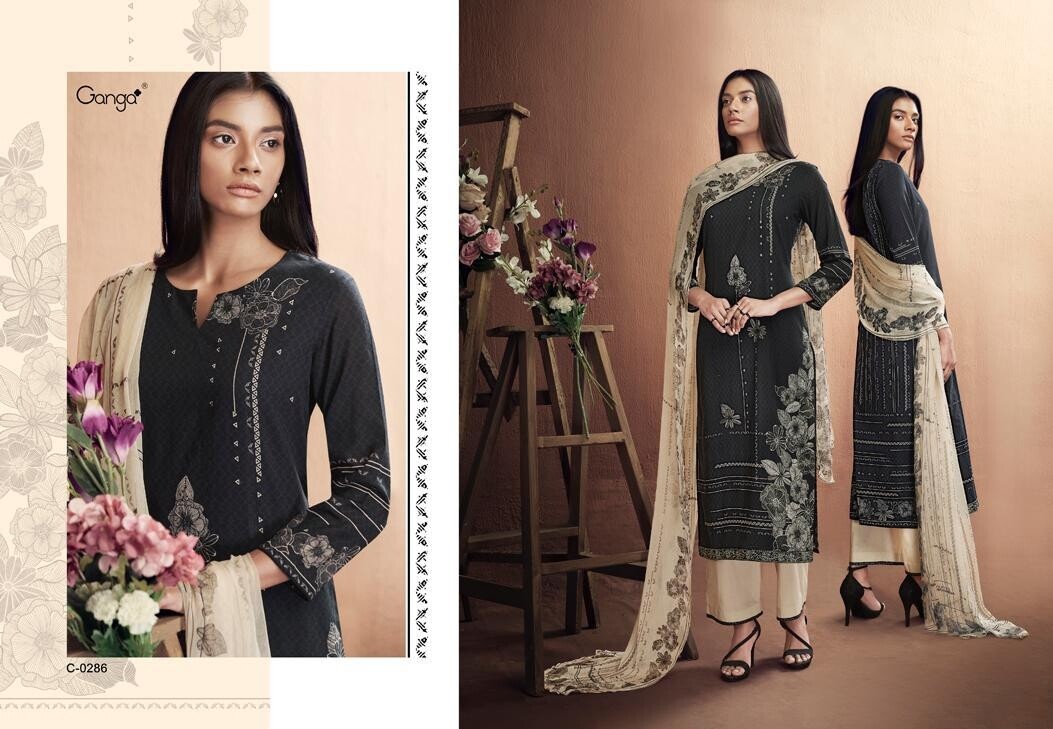 Ganga Black Print Designer Cotton Suit
