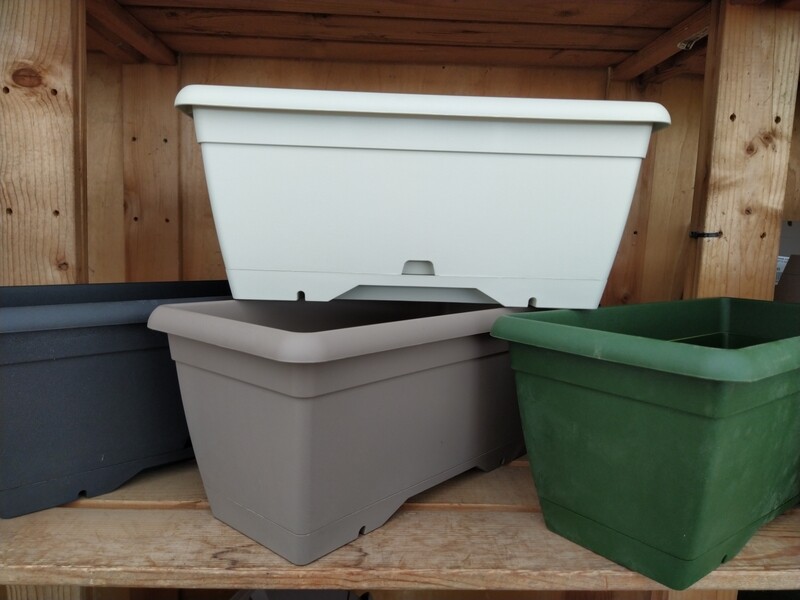 Vaso rettangolare, vaschetta, cassetta con sottovaso, 4 colori - lunghezza 40, 50, 60 cm