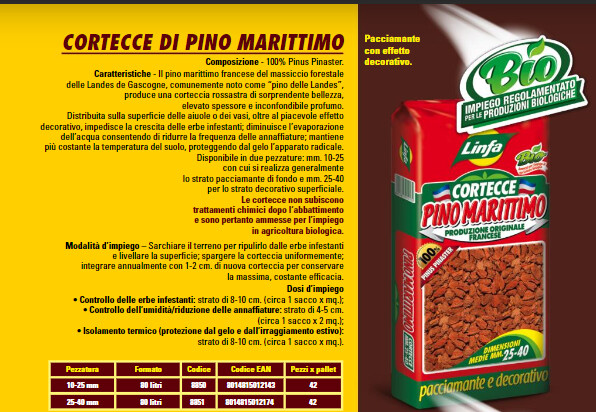 Corteccia di Pino Marittimo, Pacciamatura Naturale, pezzatura 10-25 mm - sacco 60 lt