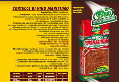 Corteccia di Pino Marittimo, Pacciamatura Naturale, pezzatura 10-25 mm - sacco 60 lt