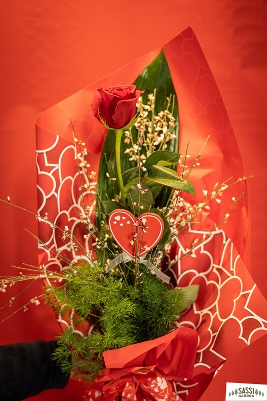Mazzo ROSE ROSSE - 1 Rosa Confezionata extra