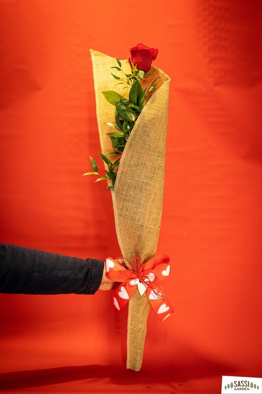 Mazzo ROSE ROSSE - 1 Rosa Confezionata JUTA