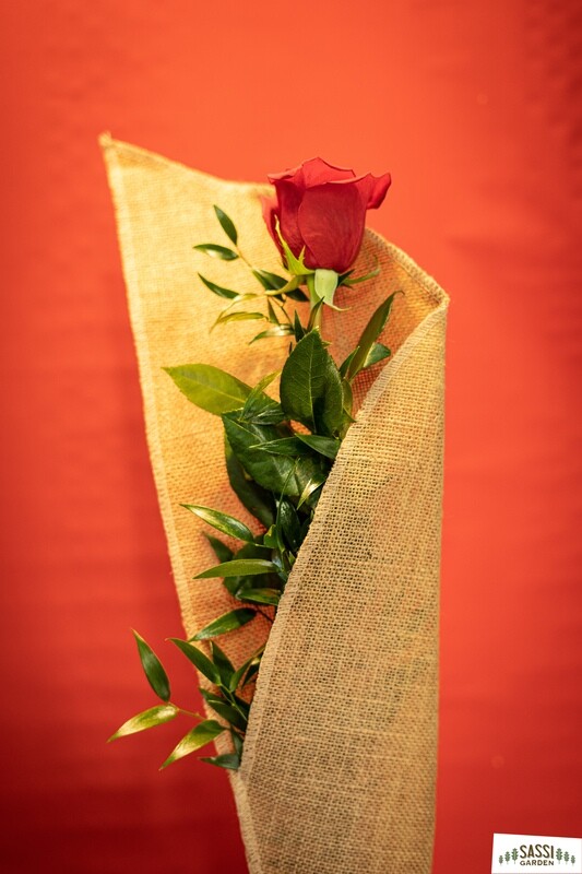 Mazzo ROSE ROSSE - 1 Rosa Confezionata JUTA