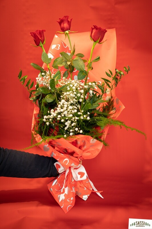 Mazzo ROSE ROSSE - 3 Rose Confezionate