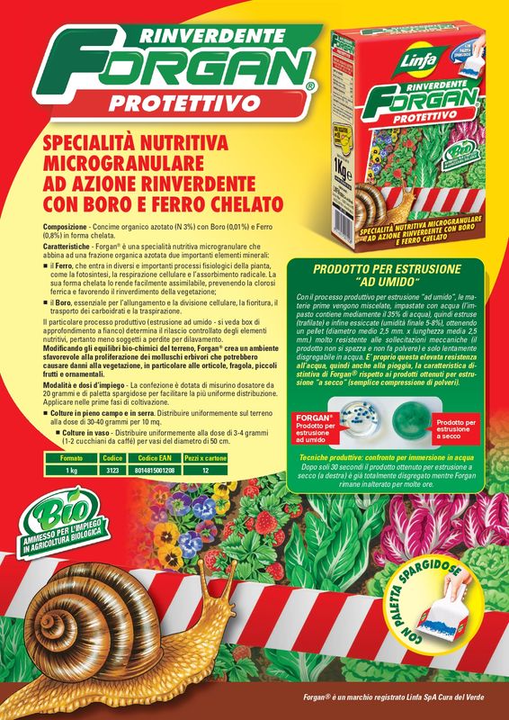 FORGAN Dissuasore per Lumache, Concime a Lenta Cessione Linfa - 1kg - lumachicida . Prodotto ammeso in agricoltura biologica