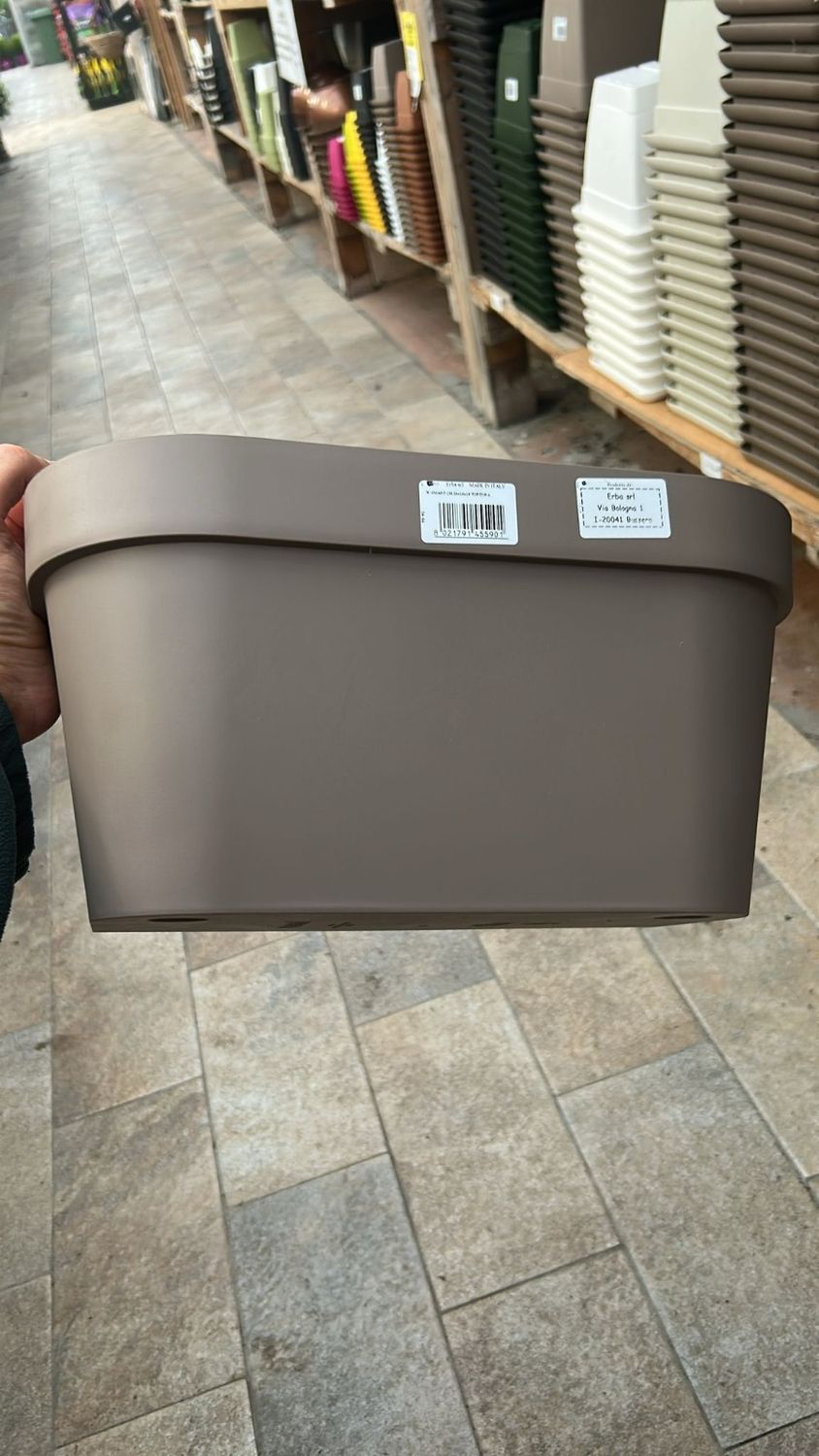 Vaso da parete in plastica W-SMART col. Tortora - L 36 cm Vaso da parete in plastica W-SMART col. Tortora - L 36 cm