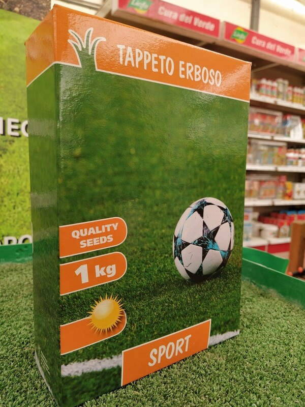 TAPPETO ERBOSO SPORT SCATOLA SEMI 1 KG SEMENTI SEMENZA PRATO SEME Festuca Poa