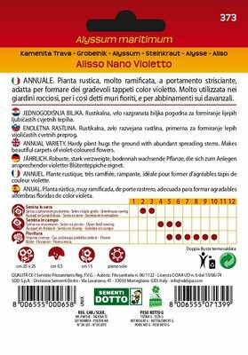 Alyssum mairitimum, Alisso nano violetto - Busta semi