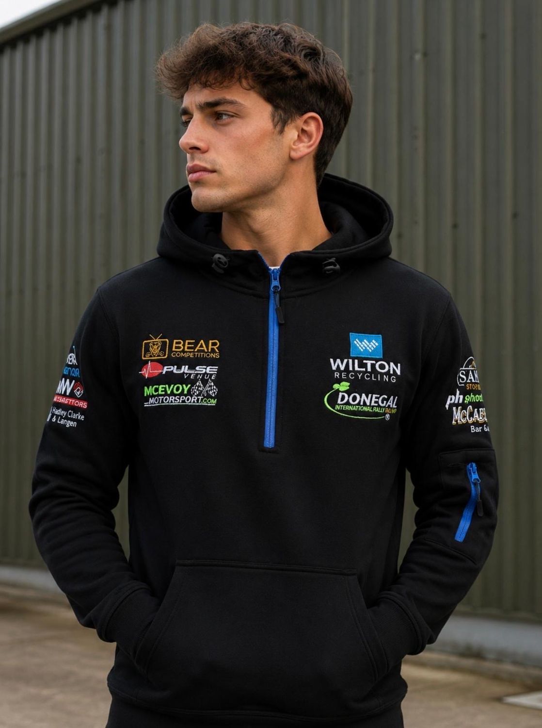 NEW WILTON DONEGAL HOODED QUARTER ZIP BLACK WITRH ROYAL ZIPS 2026/7
