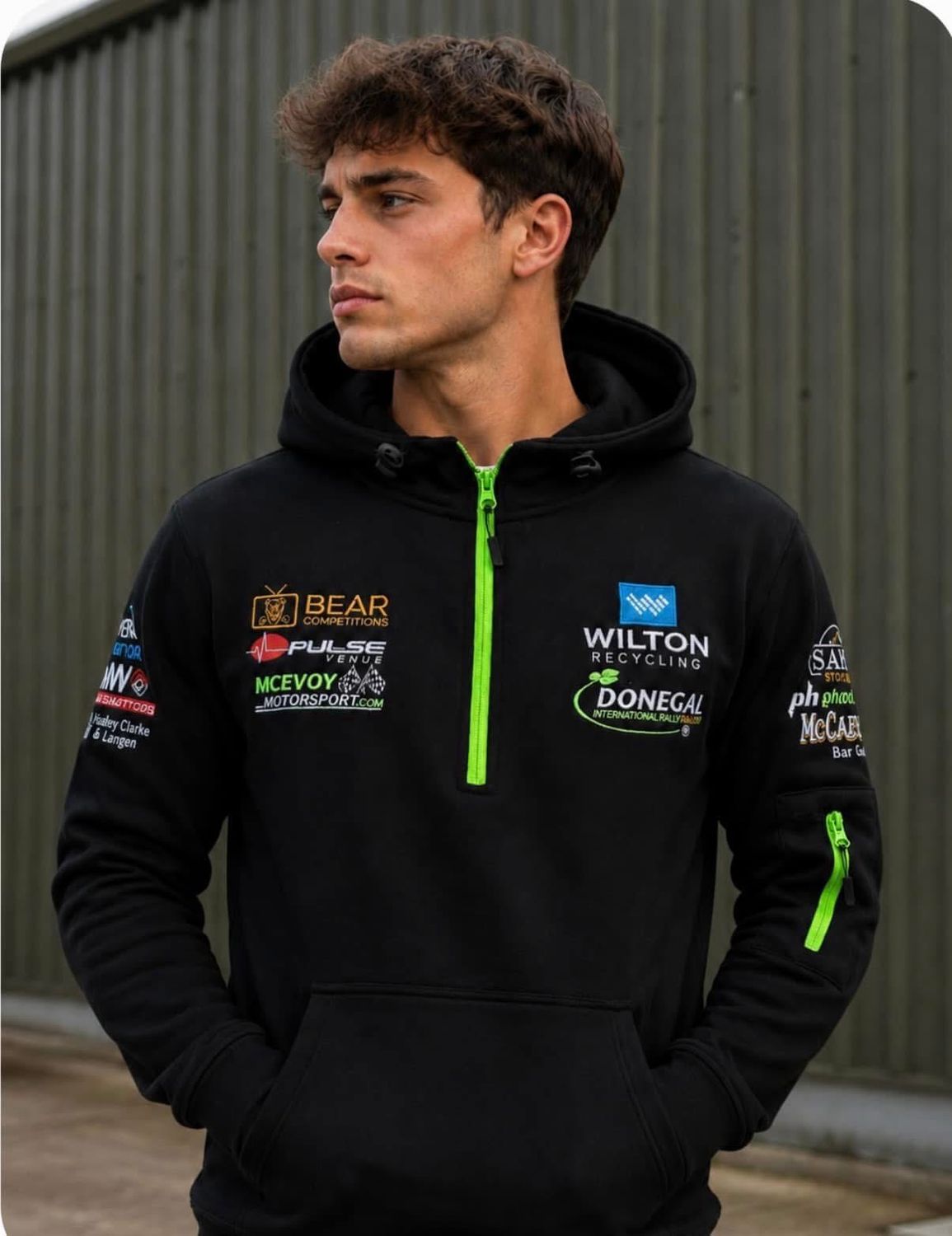 NEW WILTON DONEGAL HOODED QUARTER ZIP BLACK WITH GREEN ZIPS 2026/7