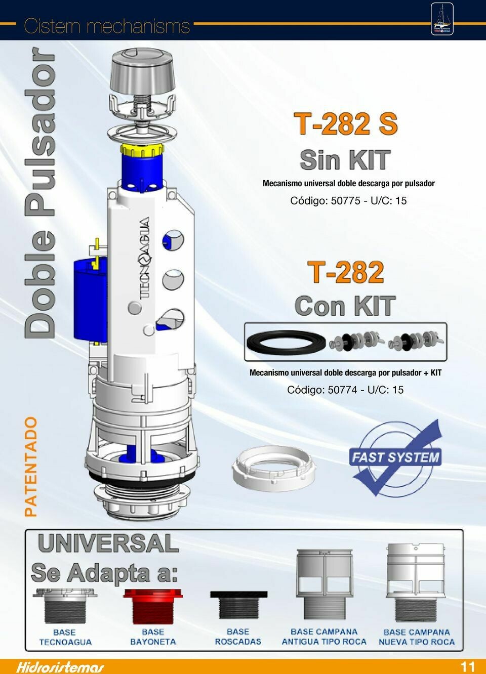 MECANISMO DOBLE DESCARGA T-282S TECNOAGUA