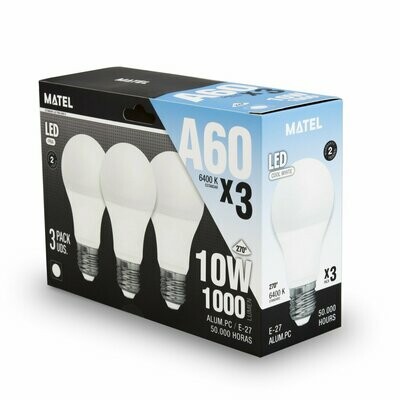 PACK 3UND BOMBILLO LED 10W FRIA MATEL