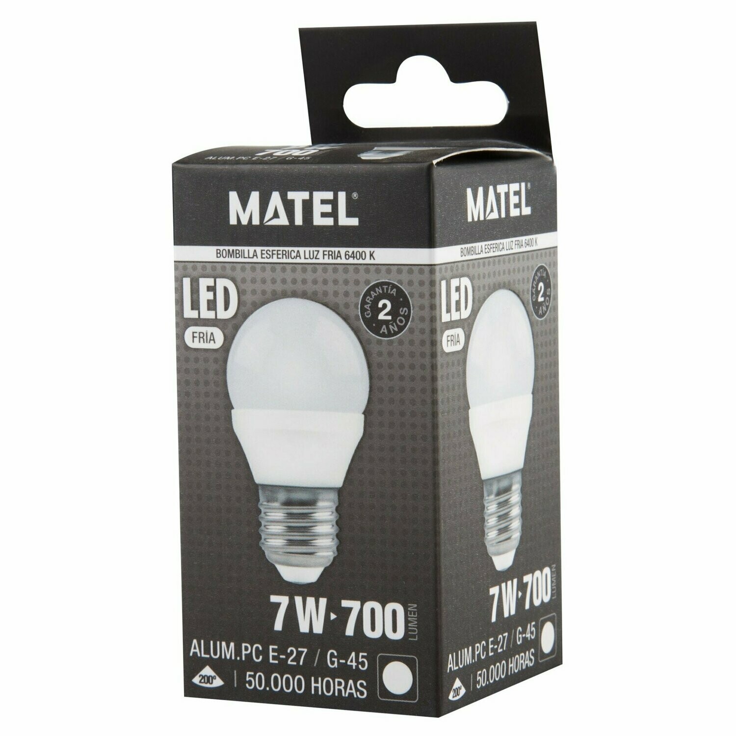 BOMBILLO LED ESFERICA E-27 7W FRIA MATEL