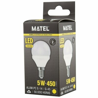 BOMBILLO LED ESFERICO 5W E14 2700K MATEL