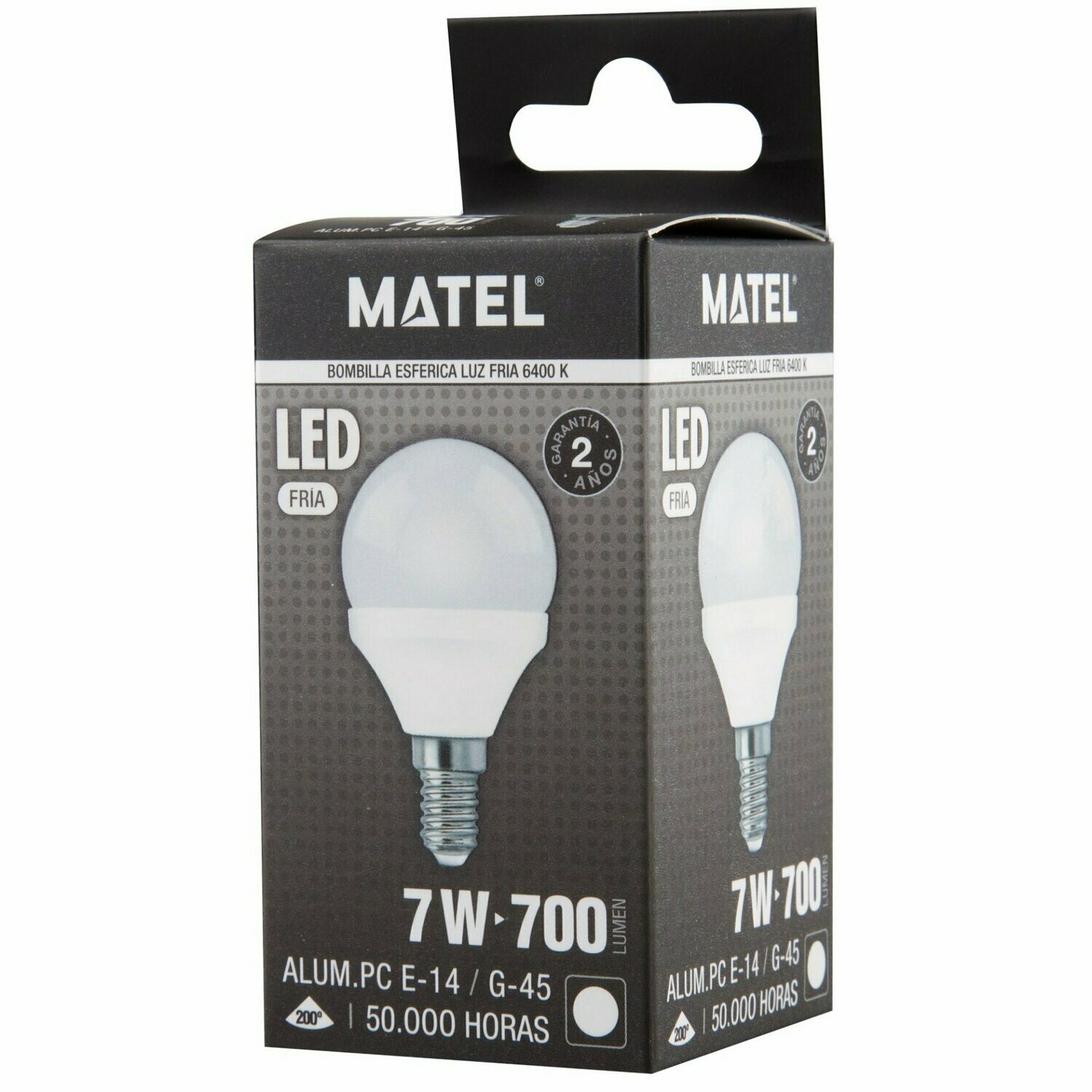 BOMBILLO LED ESFERICO E14 7W 6400K MATEL