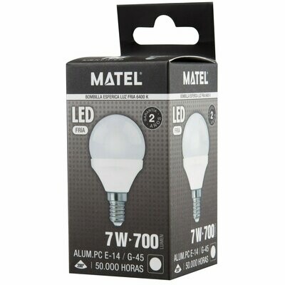 BOMBILLO LED ESFERICO E14 7W 6400K MATEL