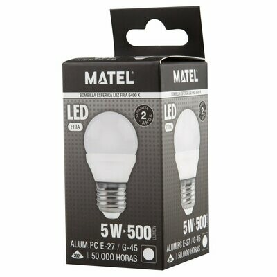 BOMBILLO LED ESFERICO 5W E27 65K MATEL