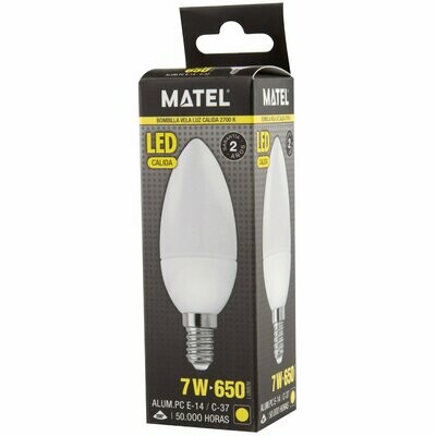 BOMBILLO LED VELA  E-14 7W CALIDA MATEL