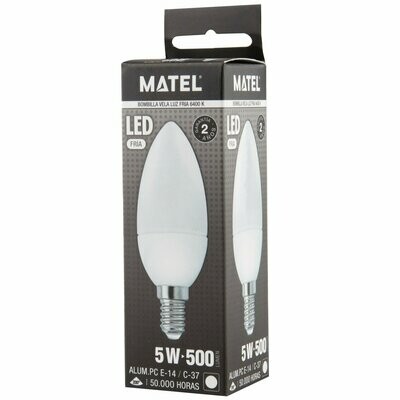 BOMBILLO VELA LED 5W E14 64K MATEL