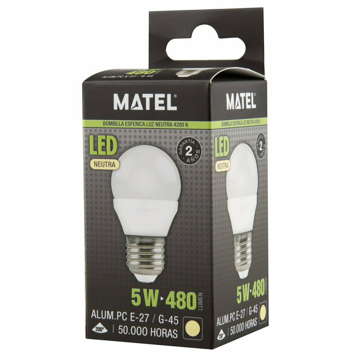 BOMBOLLO LED ESFERICA 5W NEUTRA MATEL