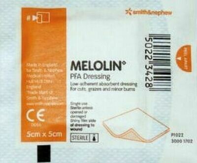 Melolin 5cmx5cm Sterile First Aid dressing pads Non Adhesive Burns Cuts Wounds in Multiples 1,5,20,50 or 100