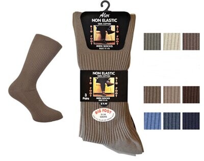 Mens Cotton Socks BIG FOOT Non Elastic Size 11-14uk 3pk Browns,blues,khakis,m101