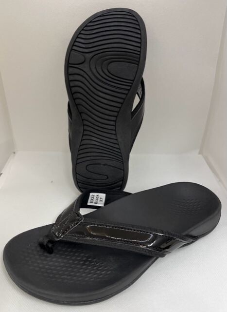 Women's Arch support Orthotic Black patent toe post sandals 4uk