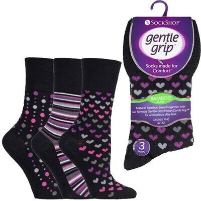 Ladies Bamboo 3 pk Gentle grip socks LS11971 4-8uk