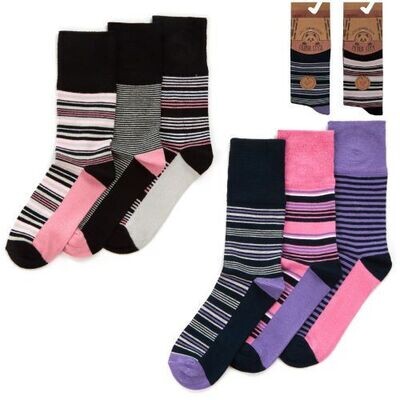 Ladies Bamboo 3 pk socks ls16021 4-8uk black/purple striped