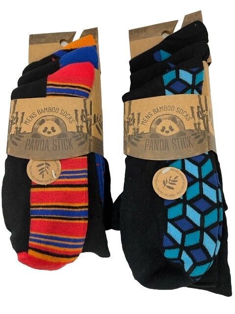 Mens Patterned Bamboo socks Black with orange/reds 40b600 (3 pair pk)