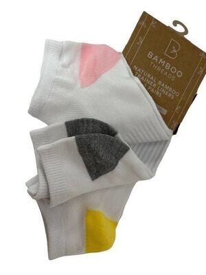 Ladies White Natural Bamboo Trainer Socks liners with coloured heels 4-8uk~sk413