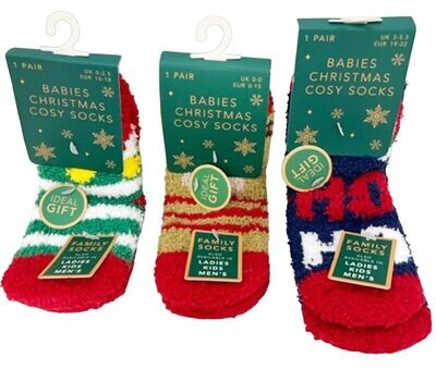 Baby Christmas Cosy Supersoft Assorted Socks designs sizes 0-0k, 0-2.5k,3-5.5k Novelty