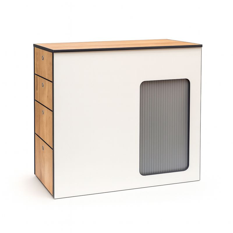 Küchenblock für großen Bulli – 4 Auszüge, Rollo & Wunschdekor