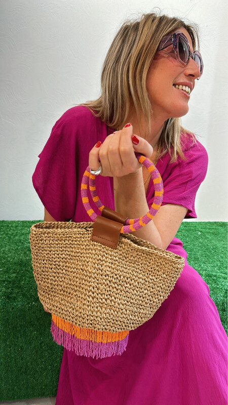 BORSA SECCHIELLO IN RAFIA NATURALE CON PERLINE BORSA SECCHIELLO IN RAFIA NATURALE CON PERLINE