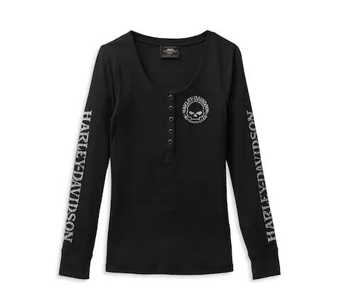 H-D WOMENS HENLEY KNIT BLACK
