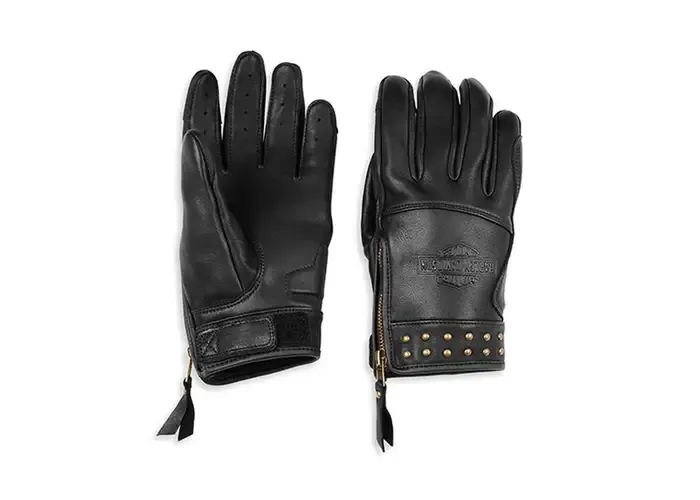 HARLEY-DAVIDSON WOMENS ELECTRA FULL FINGER STUDDED LEATHER GLOVE