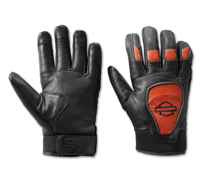 HARLEY-DAVIDSON MEN'S OVATION WATERPROOF LEATHER GLOVES - BLACK & VINTAGE ORANGE HARLEY-DAVIDSON MEN'S OVATION WATERPROOF LEATHER GLOVES - BLACK & VINTAGE ORANGE