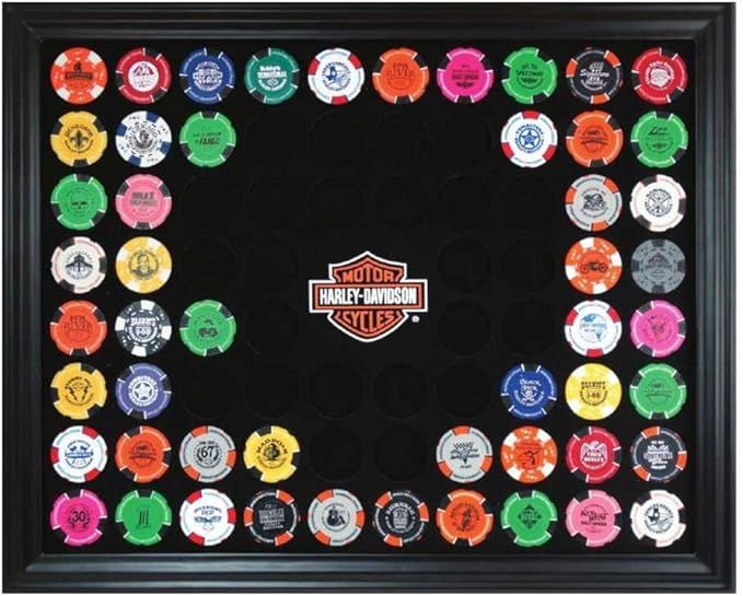 HARLEY-DAVIDSON BAR &amp; SHIELD CHIP COLLECTOR'S FRAME, HOLDS 76 POKER CHIPS