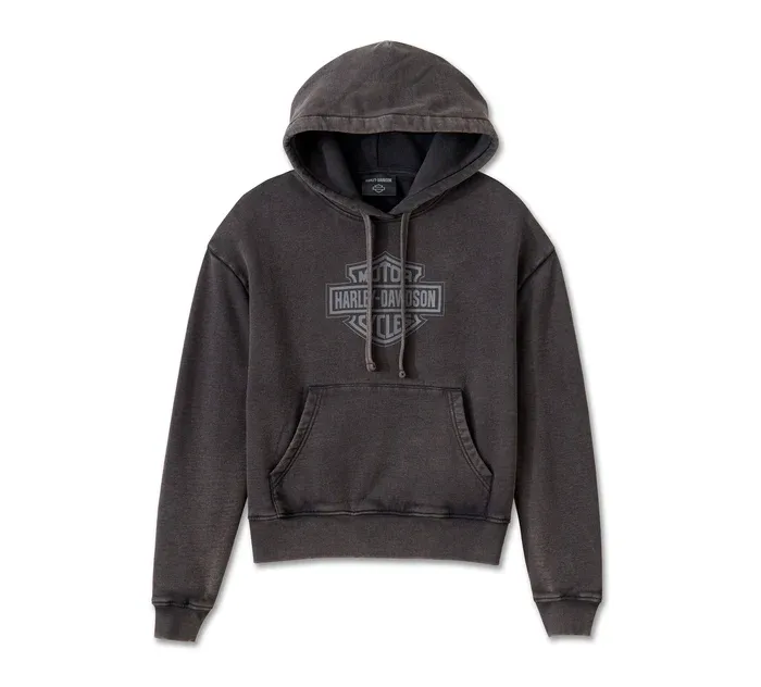 Women's Oversized Washed Bar &amp; Shield Hoodie - Harley Black