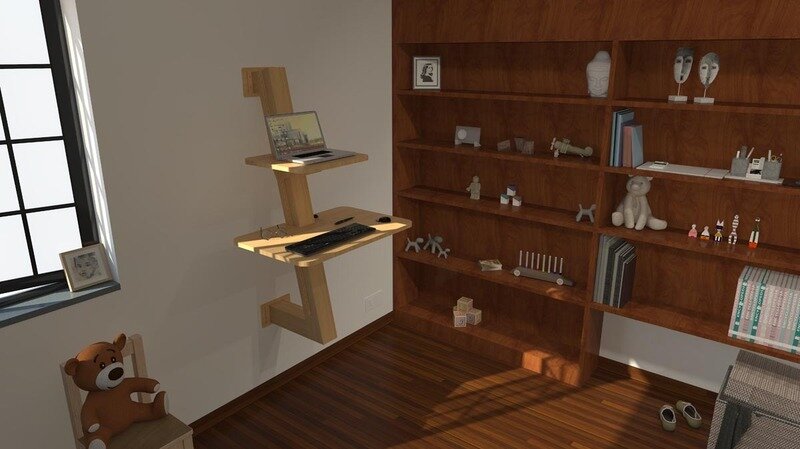EeTee: Wall-mounted sit/stand fixture for laptop & desktop