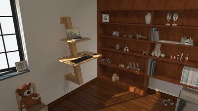EeTee: Wall-mounted sit/stand fixture for laptop & desktop