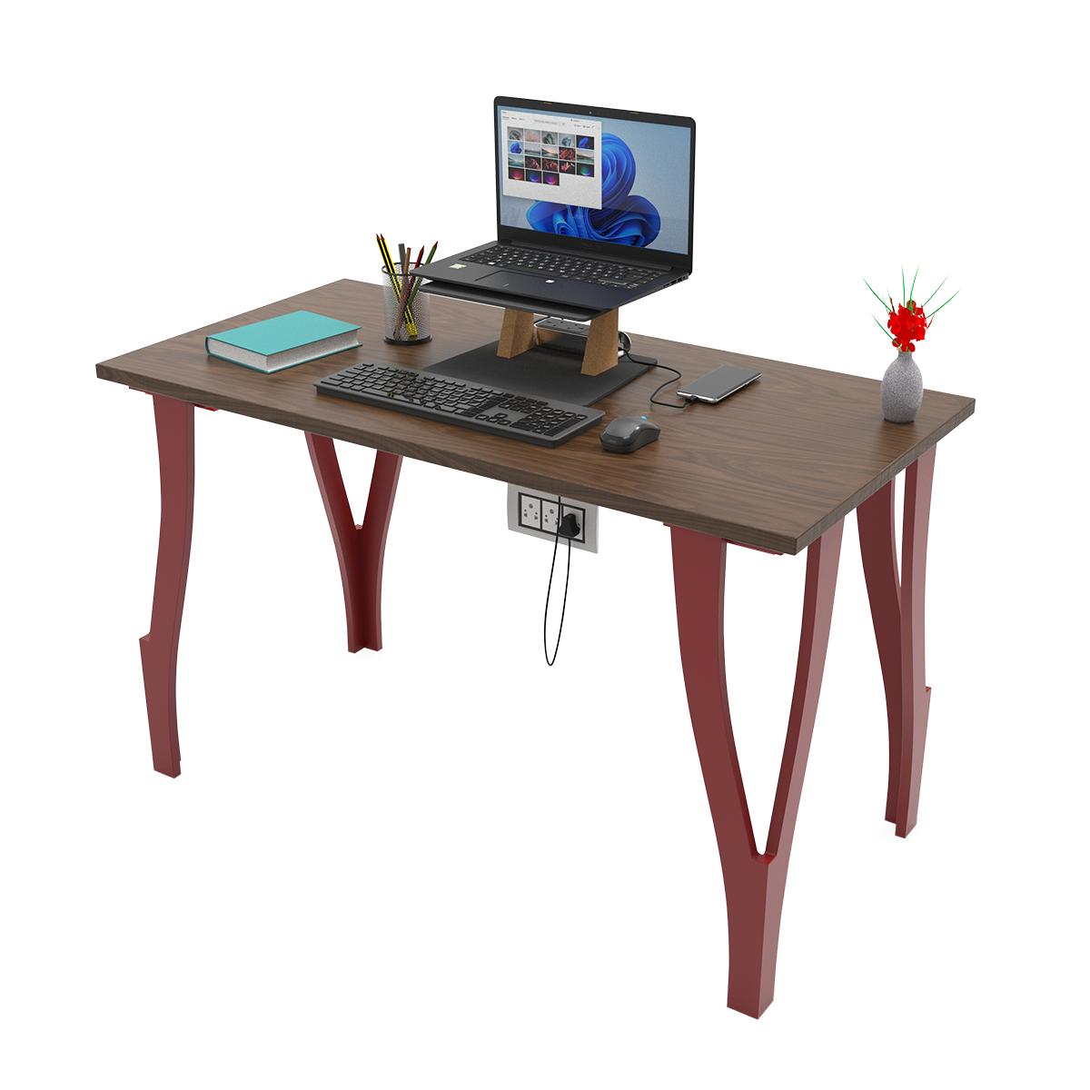 Wishbone Table with PowErgo: Ergonomic table with laptop support and power manager