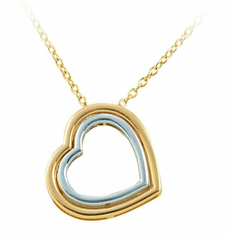 Anhänger mit Kette Herz in Gelb- und Weißgold