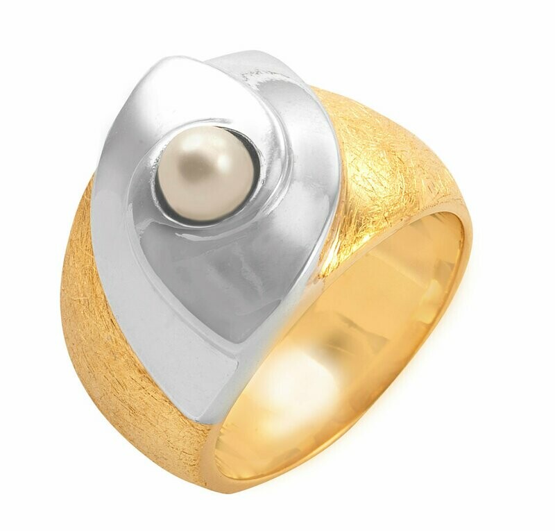 Bicolor Ring in Silber 925/- mit Süßwasserperle