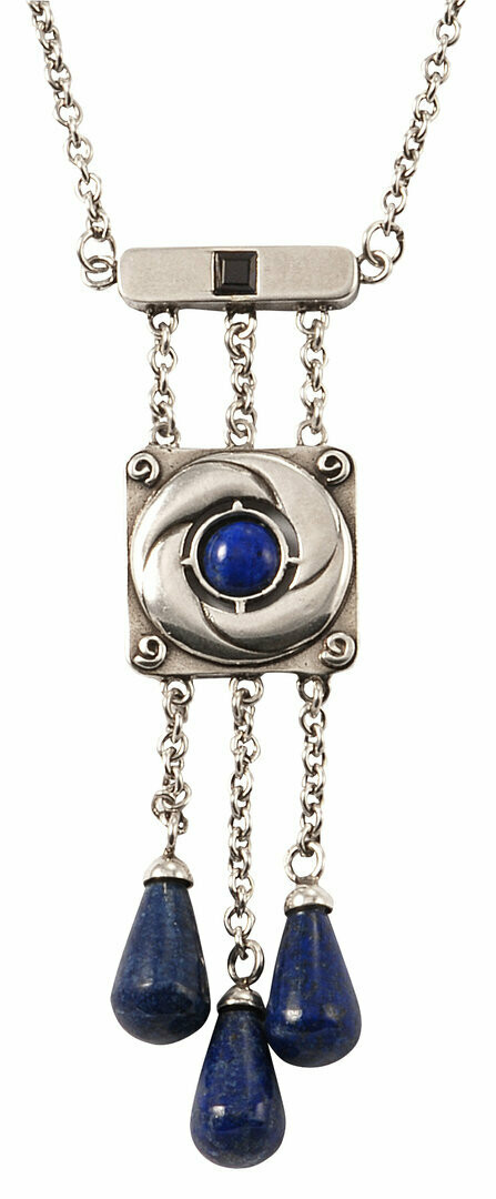 Collier in Silber 925/- antik mit Lapislazuli und Saphir